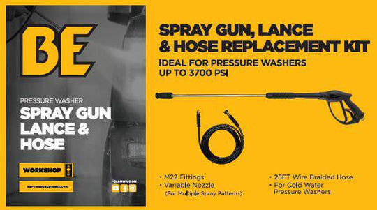 3000 Psi Gun, 900Mm Lance Accessory Kit - Petrol 10 Metre Hose
