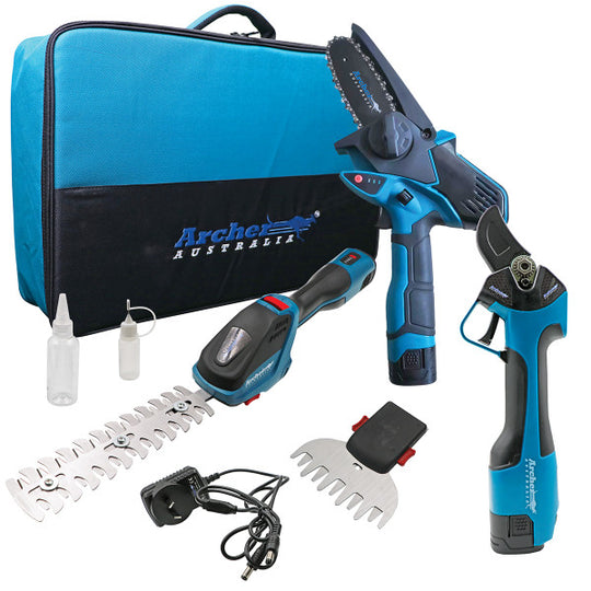 Archer Mini Pruner Saw, Powered Pruner, Hedge/Grass Shears  - 3 Pce Kit