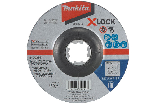 Makita X-LOCK 125mm x 6 x 22.23 Metal Grinding Wheel