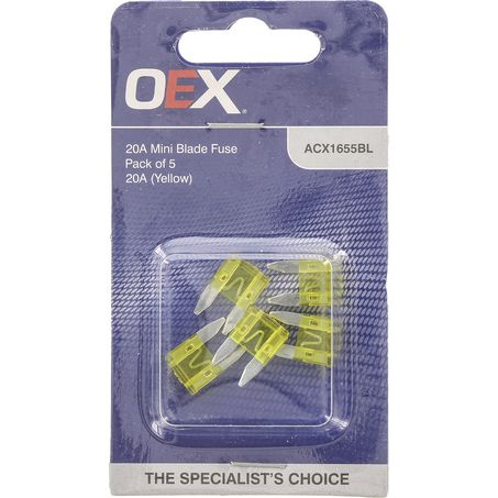 ACX1655BL - OEX Mini Blade Fuse, 20a Yellow - Pack Of 5