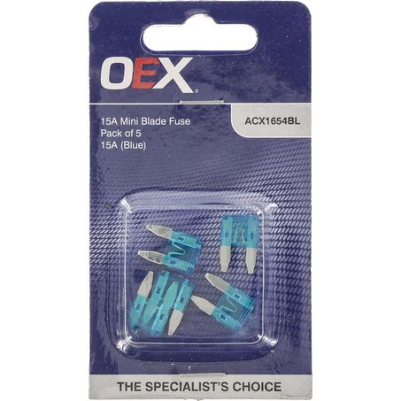 ACX1654BL - OEX Mini Blade Fuse, 15a Blue - Pack Of 5