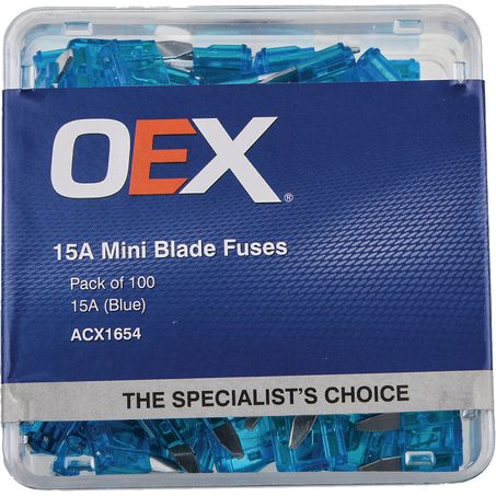 ACX1654 - OEX Mini Blade Fuse, 15a Blue - Pack Of 100