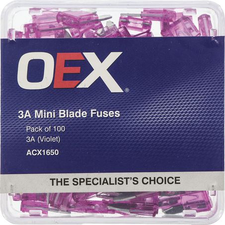 ACX1650 - OEX Mini Blade Fuse, 3a Violet - Pack Of 100