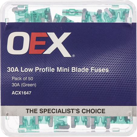 ACX1647 - OEX Low Profile Mini Blade Fuse, 30a Green - Pack Of 50