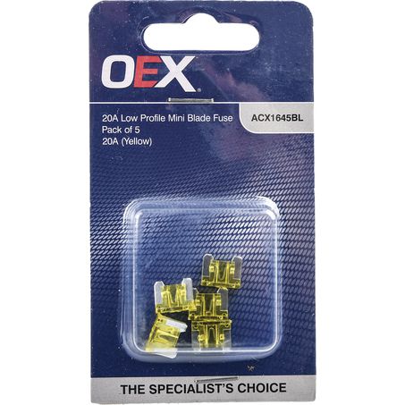 ACX1645BL - OEX Low Profile Mini Blade Fuse, 20a Yellow - Pack Of 5