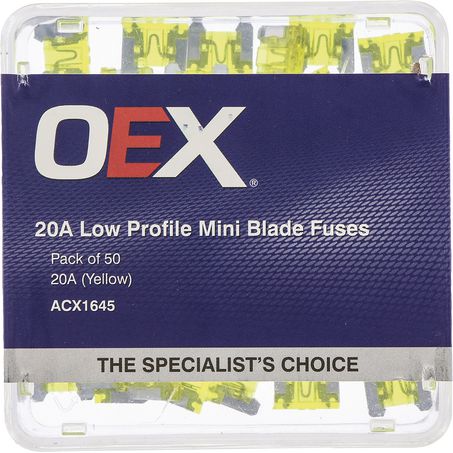ACX1645 - OEX Low Profile Mini Blade Fuse, 20a Yellow - Pack Of 50