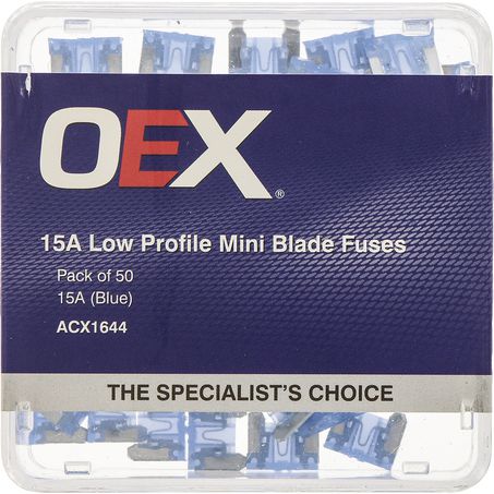 ACX1644 - OEX Low Profile Mini Blade Fuse, 15a Blue - Pack Of 50