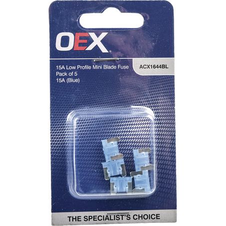 ACX1644BL - OEX Low Profile Mini Blade Fuse, 15a Blue - Pack Of 5