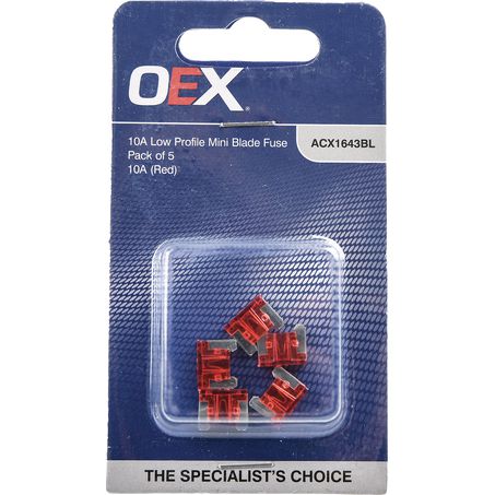 ACX1643BL - OEX Low Profile Mini Blade Fuse, 10a Red - Pack Of 5
