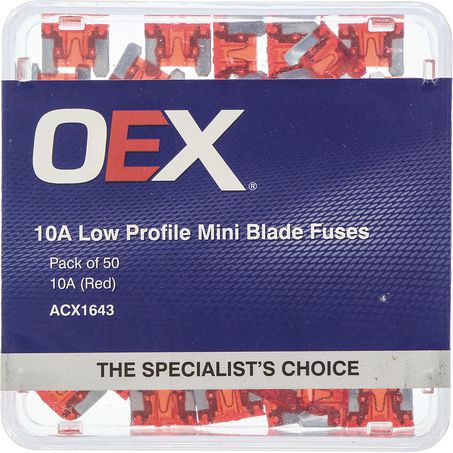 ACX1643 - OEX Low Profile Mini Blade Fuse, 10a Red - Pack Of 50