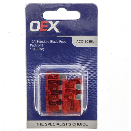 ACX1603BL - OEX Standard Blade Fuse, 10a Red - Pack Of 5
