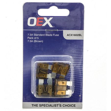 ACX1602BL - OEX Standard Blade Fuse, 7.5A Brown - Pack Of 5