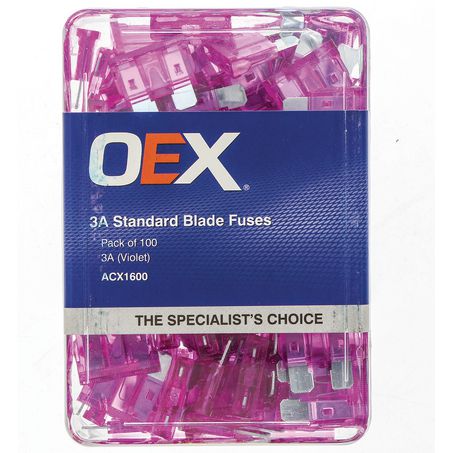 ACX1600 - OEX Standard Blade Fuse, 3a Violet - Pack Of 100