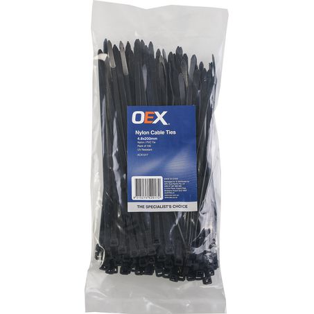 ACX1317 - OEX Black Nylon Cable Ties - 4.8mm X 200mm - Pack Of 100