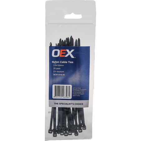 ACX1316-25 - OEX Black Nylon Cable Ties - 3.6mm X 150mm - Pack Of 25