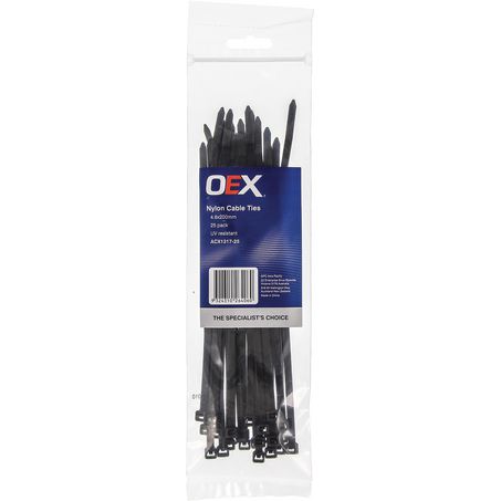 ACX1317-25 - OEX Black Nylon Cable Ties - 4.8mm X 200mm - Pack Of 25