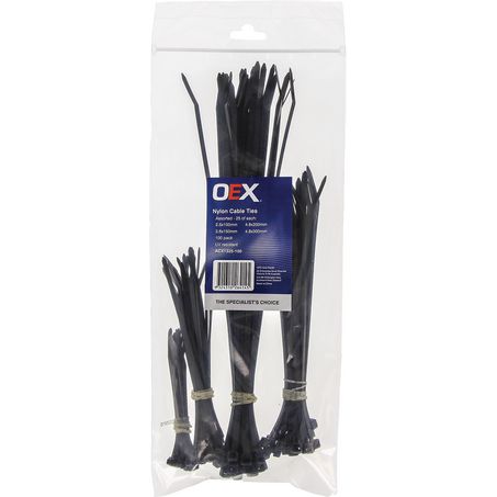 ACX1325-100 - OEX Black Nylon Cable Tie Assortment - Pack Of 100
