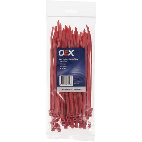 ACX1462 - OEX Red Nylon Cable Ties - 4.8mm X 200mm - Pack Of 100