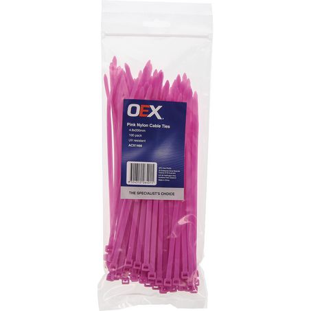 ACX1466 - OEX Pink Nylon Cable Ties - 4.8mm X 200mm - Pack Of 100
