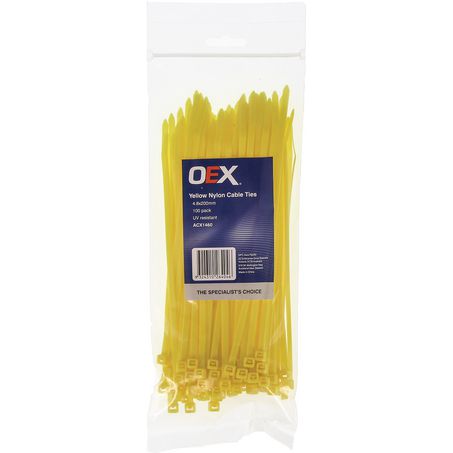 ACX1460 - OEX Yellow Nylon Cable Ties - 4.8mm X 200mm - Pack Of 100