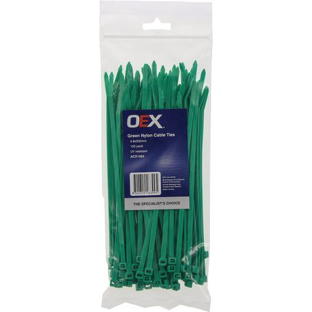 ACX1463 - OEX Green Nylon Cable Ties - 4.8mm X 200mm - Pack Of 100