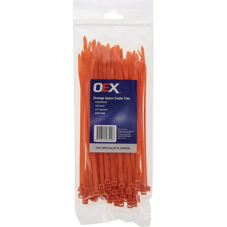 ACX1464 - OEX Orange Nylon Cable Ties - 4.8mm X 200mm - Pack Of 100