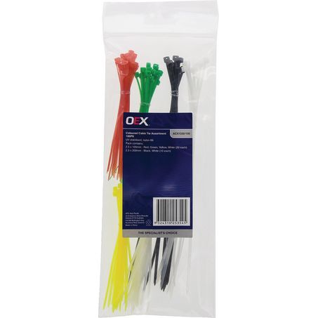 ACX1330/100 - OEX Coloured Cable Tie Assortment - Pack Of 100