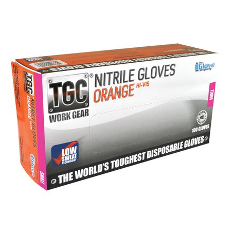 TGC Orange Hi-Vis Nitrile Gloves 100 Pack - Small