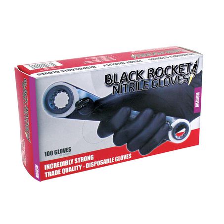 130002 - Black Rocket Nitrile Gloves 100 Pack - Medium