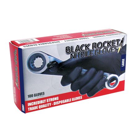 130003 - Black Rocket Nitrile Gloves 100 Pack Large