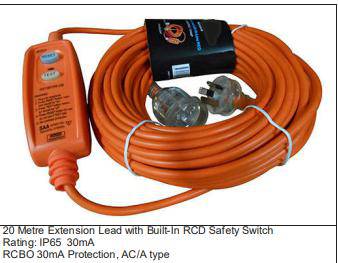 No Longer Available: 20 Metre Extension Lead W/ Built-In Rcd Safety Switch (10 Amp) - (Nla)