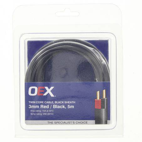 Acx0806-5Bl - Oex 3Mm Twin Core Automotive Cable, Red / Black, With Black Sheath - 5M Blister Pack