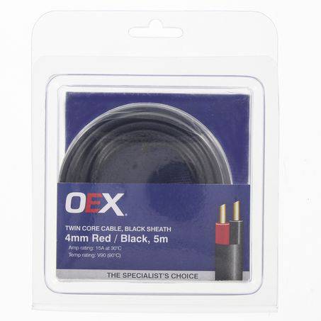 Acx0808-5Bl - Oex 4Mm Twin Core Automotive Cable, Red/Black, With Black Sheath - 5M Blister Pack (Nz Ref.153)